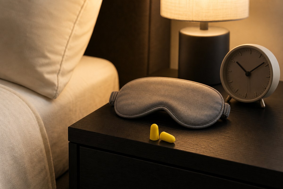 床邊眼罩、鬧鐘與泡棉耳塞的睡眠使用情境